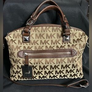 Michael Kors Calista Brown & Tan Logo Satchel Bag Purse